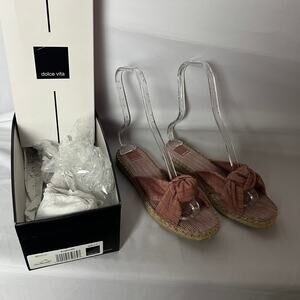 Coastal Boho Dolce Vita Blush Linen Flat Slides Women 8.5N Resortcore Sandals